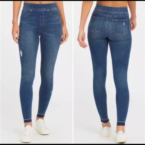 SPANX Distressed Ankle Skinny Jeans Medium Wash Size M Women Stretch 20203R